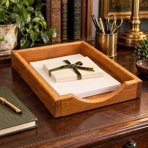 Vintage Oak Wood Legal Size Paper Tray – Desktop Letter Document Organizer